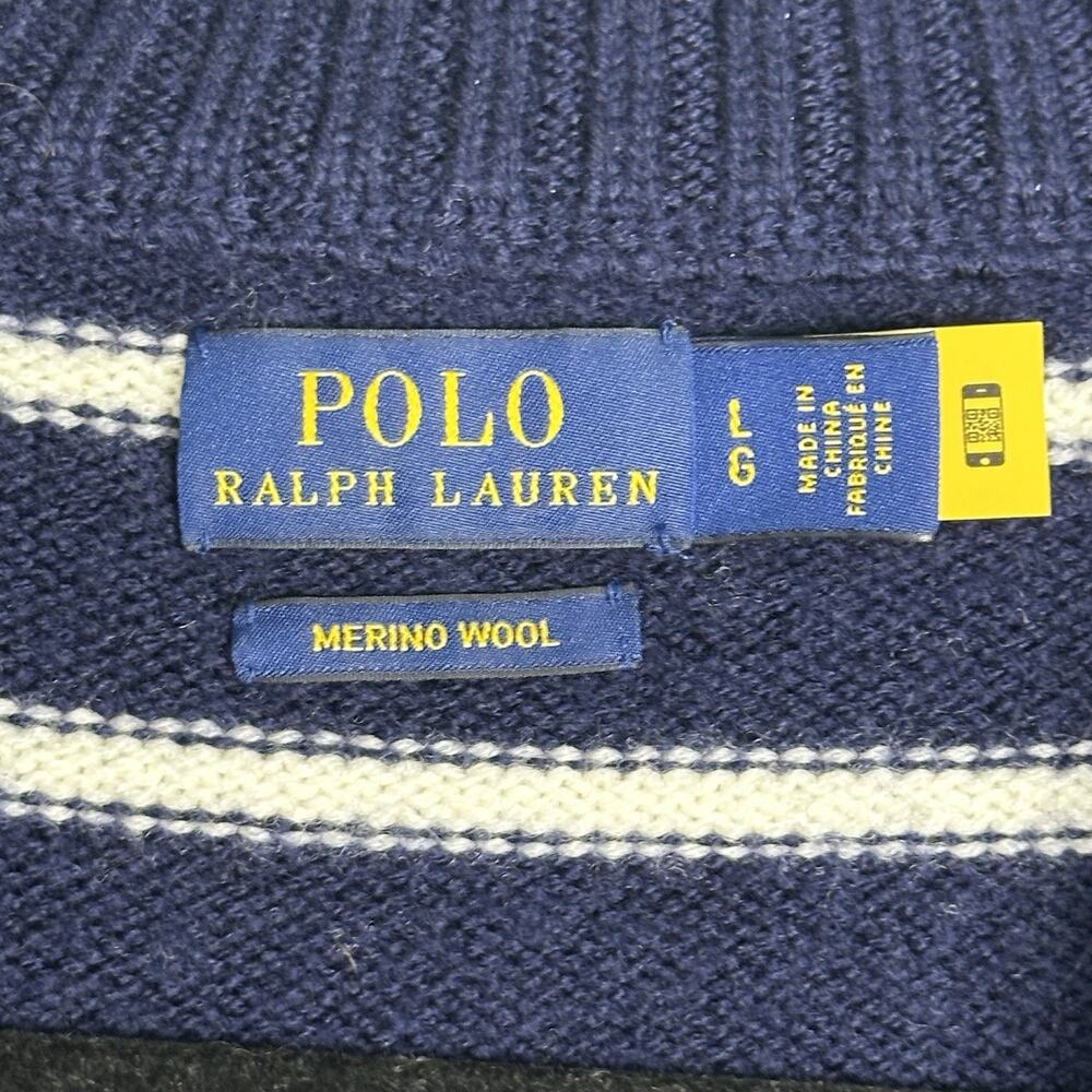 Lauren Ralph Lauren Navy White Striped Sweater Large Mock Neck Preppy Coastal - Picture 4 of 12